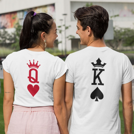 Tricouri Cuplu - Set 2 Tricouri Cuplu Personalizate - King and Queen Poker  