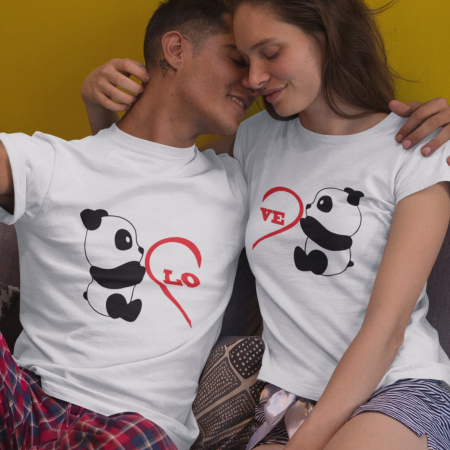Cadouri de Valentine's Day - Set 2 Tricouri Cuplu Personalizate - Panda Love  