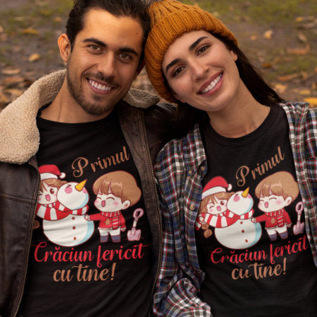 Cadouri De Sezon - Set 2 Tricouri Cuplu Personalizate - Primul craciun fericit impreuna  