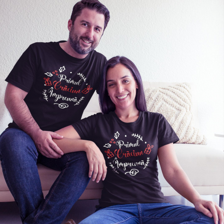 Set 2 Tricouri Cuplu Personalizate - Primul Craciun Impreuna Coronita   [2]