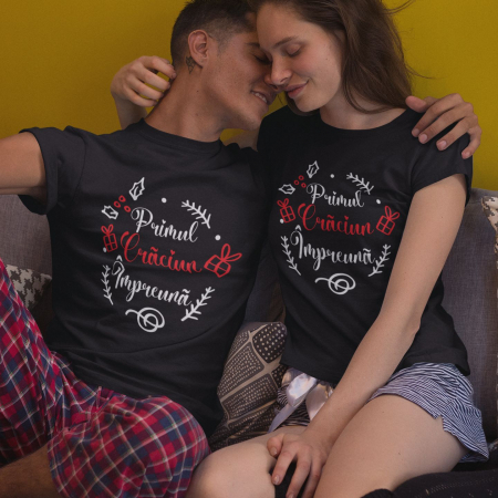 Set 2 Tricouri Cuplu Personalizate - Primul Craciun Impreuna Coronita   [1]