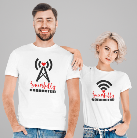 Cadouri de Valentine's Day - Set 2 Tricouri Cuplu Personalizate - Succesfully connected  