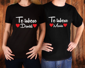 Set 2 Tricouri Cuplu Personalizate - Te iubesc + Nume   [2]