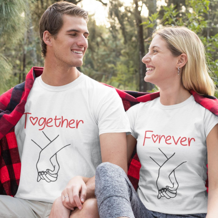 Tricouri Cuplu - Set 2 Tricouri Cuplu Personalizate - Together Forever  