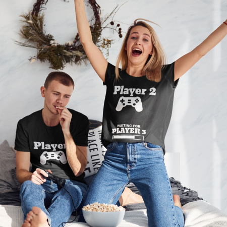 Set 2 Tricouri Cuplu Personalizate - Waiting on Player 3   [1]