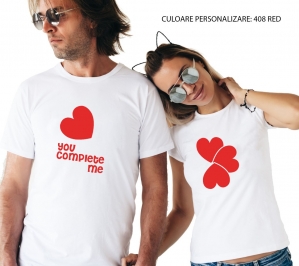Cadouri de Valentine's Day - Set 2 Tricouri Cuplu Personalizate - You Complete Me  