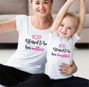 Tricouri Pentru Mama Si Fiica - Set 2 Tricouri Personalizate - Blessed To Be Her Mother / Daughter