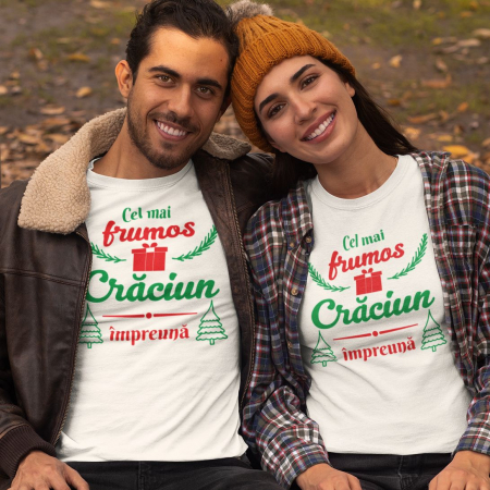 Tricouri Craciun - Set 2 Tricouri Personalizate Cuplu - Cel Mai Frumos Craciun Impreuna  