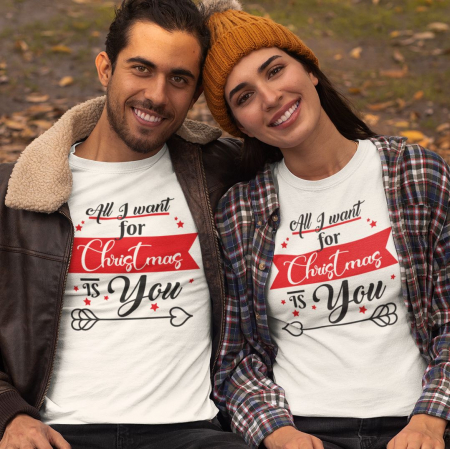 Tricouri Craciun - Set 2 Tricouri Personalizate Cuplu Craciun - All I Want For Christmas Is You  