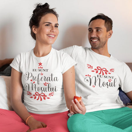Tricouri Craciun - Set 2 Tricouri Personalizate Cuplu Craciun - Preferata Mosului  