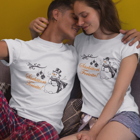 Set 2 Tricouri Personalizate Cuplu - Craciun Fericit Om de Zapada   [1]