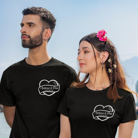 Set 2 Tricouri Personalizate Cuplu - Inimioara cu nume si data   [1]