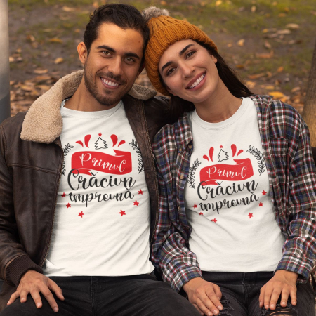 Tricouri Craciun - Set 2 Tricouri Personalizate Cuplu - Primul Craciun Impreuna Stelute  