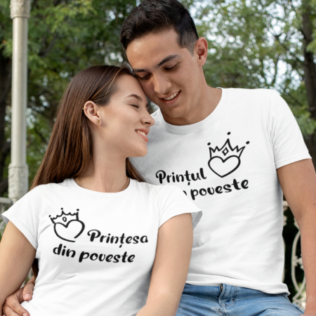 Set 2 Tricouri Personalizate Cuplu - Printul si printesa din poveste  