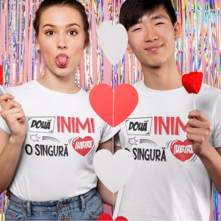 Set 2 Tricouri Personalizate - Doua inimi o singura iubire  