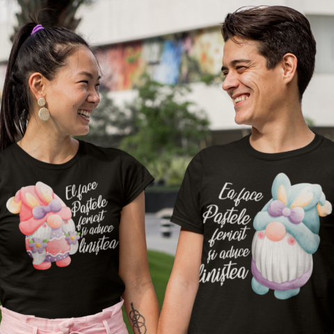Set 2 Tricouri Personalizate - El / Ea face Pastele fericit si aduce linistea   [1]