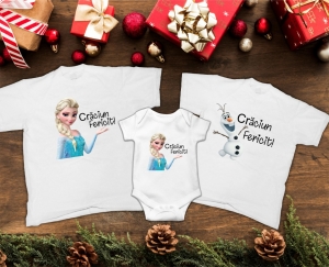 Tricouri Craciun - Set 3 Tricouri Personalizate Familie - Craciun Fericit Elsa