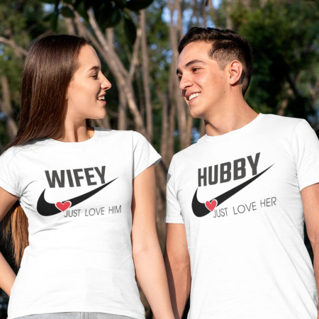 Tricouri Save The Date - Set 2 Tricouri Personalizate - Hubby Wifey - just love her/him  