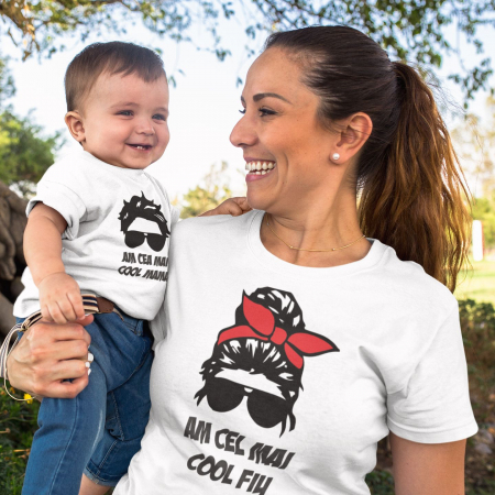 Tricouri Pentru Mama si Fiu - Set 2 Tricouri Personalizate - Mama Cool si Fiu Cool  
