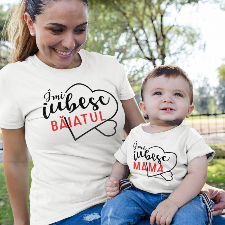 Tricouri Pentru Mama si Fiu - Set 2 Tricouri Personalizate Mama si Fiu - Imi Iubesc Baiatul / Mama  