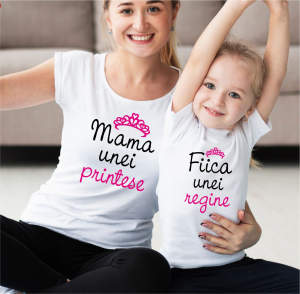 Tricouri Pentru Mama Si Fiica - Set 2 Tricouri Personalizate - Mama Unei Printese  