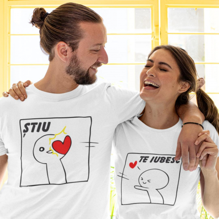 Set 2 Tricouri Personalizate - Te iubesc / Stiu  