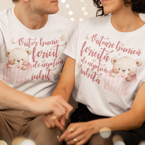 Set 2 Tricouri Personalizate - Viitori bunici fericiti de nepotica iubiti ursulet   [1]