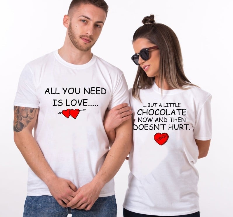 Spider scientist Opposite Tricouri Cuplu Personalizate - All you need is Love and Chocolate
