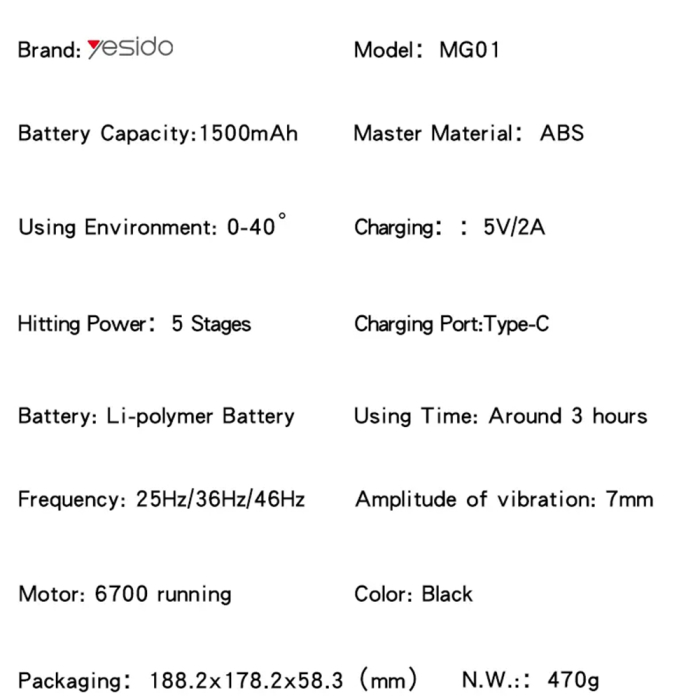 Aparat de masaj Yesido - Massage Gun (MG01) - Low Noise, Type-C - Black [3]