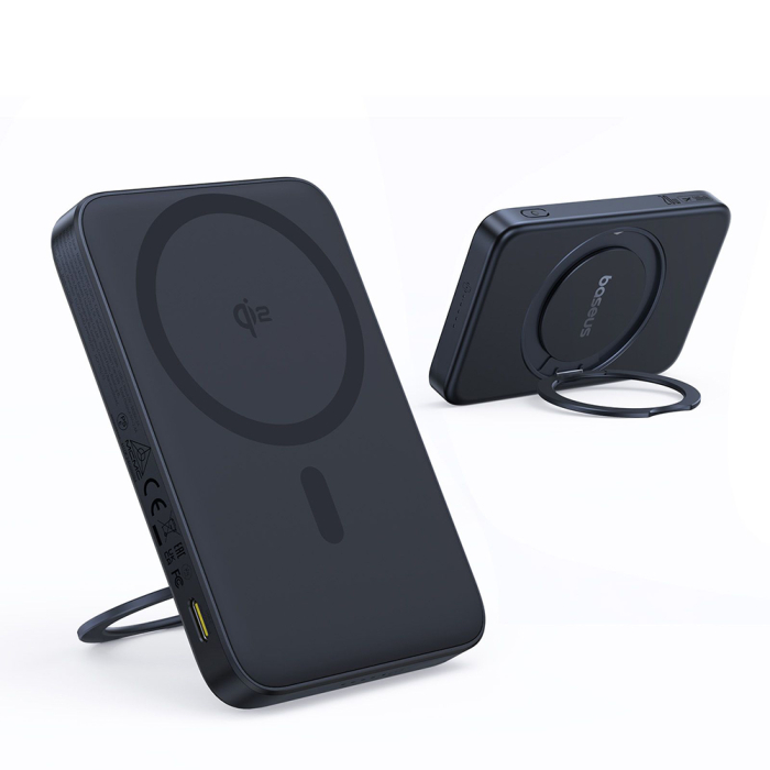Baterie externa Baseus - Power Bank PicoGo (P10076802123-00) - Type-C, Qi2, Fast Charging, 20W, 5000mAh, Rotable Stand, Cable Type-C - Black [3]