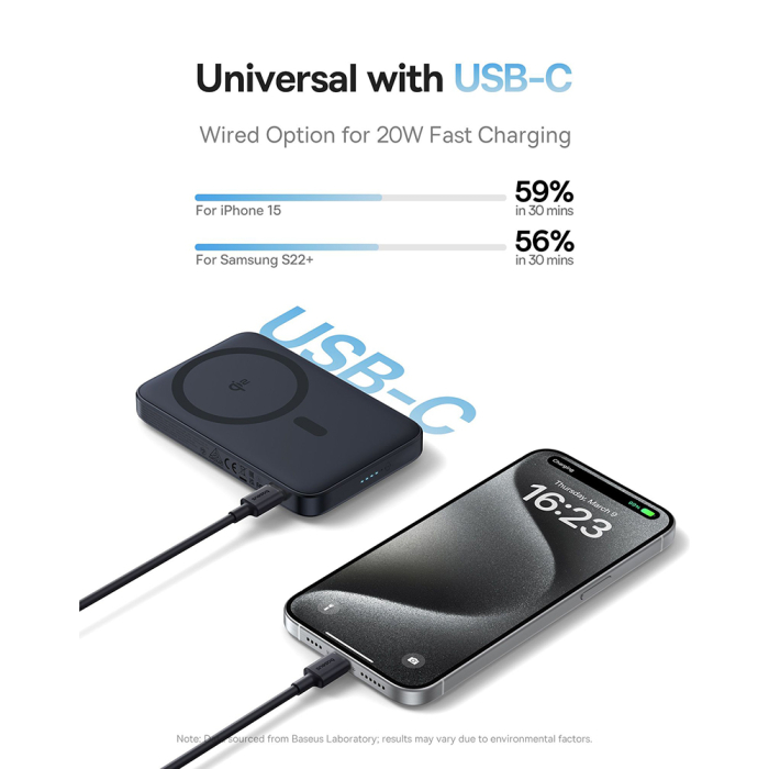 Baterie externa Baseus - Power Bank PicoGo (P10076802123-00) - Type-C, Qi2, Fast Charging, 20W, 5000mAh, Rotable Stand, Cable Type-C - Black [4]