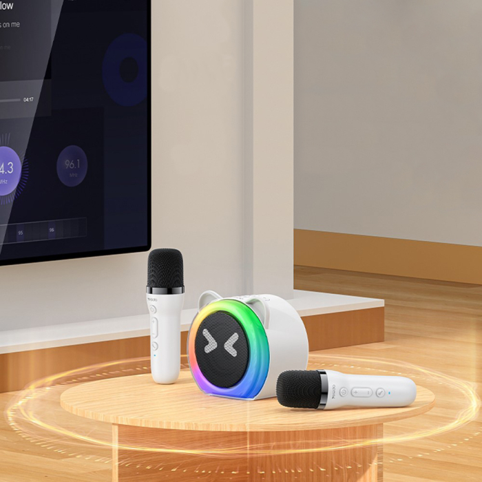Boxa externa Yesido - Wireless Karaoke Speaker (YSW36) - with 2x Microphones 300mAh, Bluetooth 5.3, TF Card, USB, AUX, 1200mAh, 5W - White [4]