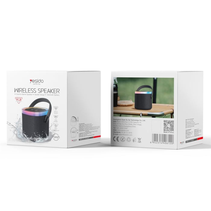 Boxa portabila Yesido (YSW25) - Bluetooth 5.3, RGB Lights, IP67 Waterproof, Handle, TF, AUX, USB, Type-C, 1800mAh - Black [2]