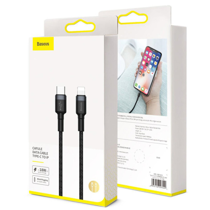 Cablu Baseus Cafule Type-C to Lightning, 18W, 1m - Grey / Black [7]