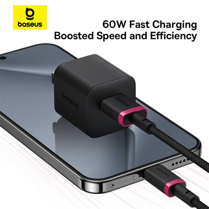 Cablu Baseus Dura Series USB to Type-C, Fast Charging, 60W, 480Mbps, Naylon, 1m - Red / Black [4]