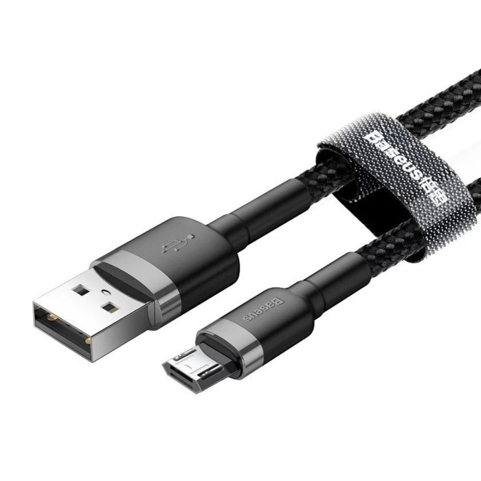 Cablu de date Baseus Cafule Series Metal (CAMKLF-BG1) - USB to Micro-USB, 2.4A, Quick Charge, Nylon Braid, Velcro, 1m - Black [5]