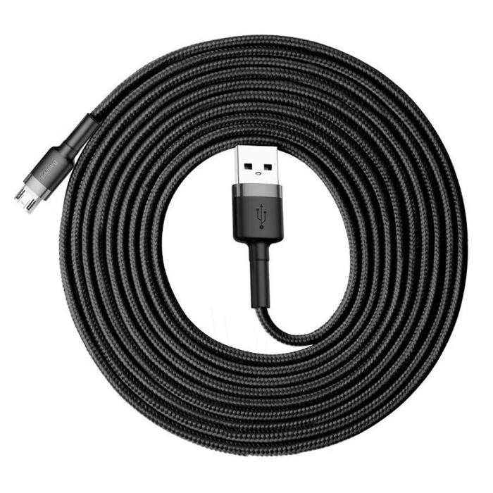 Cablu de date Baseus Cafule Series Metal (CAMKLF-BG1) - USB to Micro-USB, 2.4A, Quick Charge, Nylon Braid, Velcro, 1m - Black [2]
