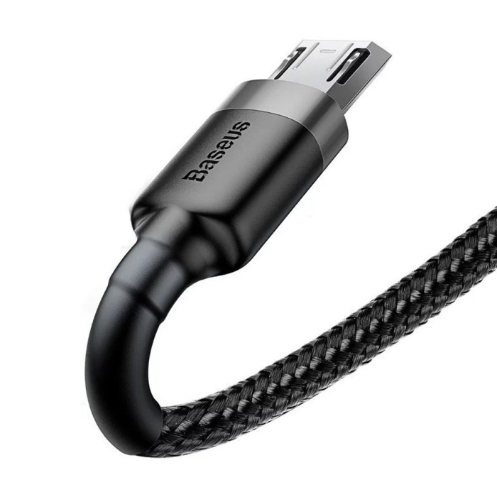 Cablu de date Baseus Cafule Series Metal (CAMKLF-BG1) - USB to Micro-USB, 2.4A, Quick Charge, Nylon Braid, Velcro, 1m - Black [4]