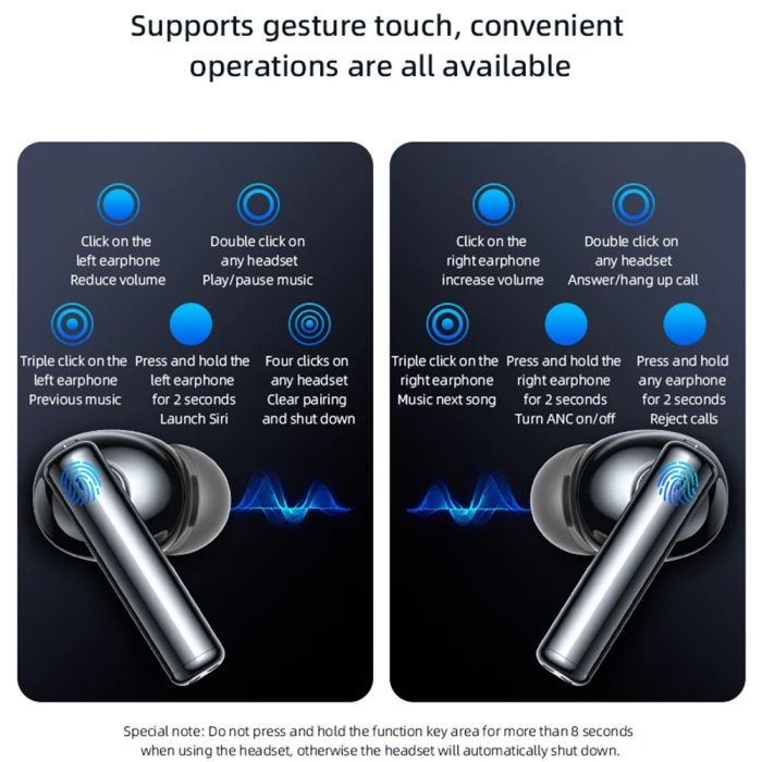 Casti wireless Yesido TWS23 - with Noice Cancelling, Touch Control, Bluetooth V5.3, In-ear Design, 300mAh - Black [3]