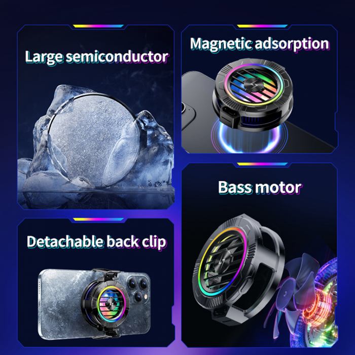 Cooler telefon magnetic Techsuit cu lumini RGB negru P66 [4]