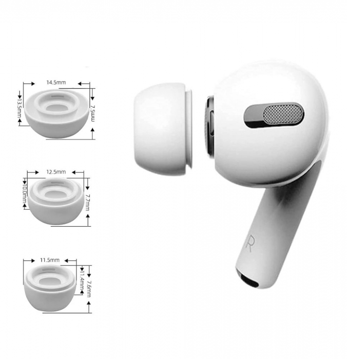 Set de Dopuri Silicon pentru AirPods Pro / AirPods Pro 2 - 3 Mărimi, Confort și Durabilitate alb [2]
