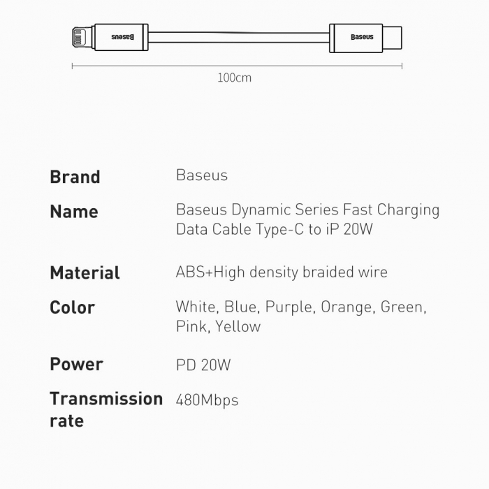 Cablu Baseus Dynamic type c - lightning 20w 1m alb CALD000002 [9]