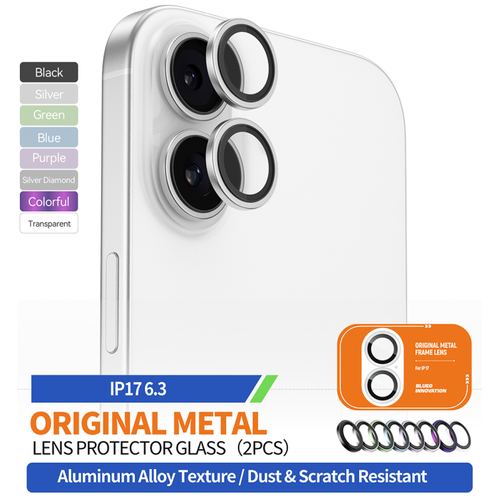 Folie sticla camera Blueo iPhone 17 - Original Metal Frame Lens Glass Black [4]