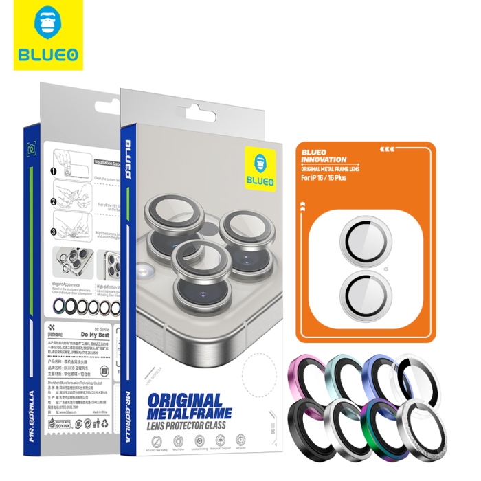 Folie sticla camera iPhone 16 / iPhone 16 Plus  Blueo - Original Metal Frame Lens Protector Blue [3]