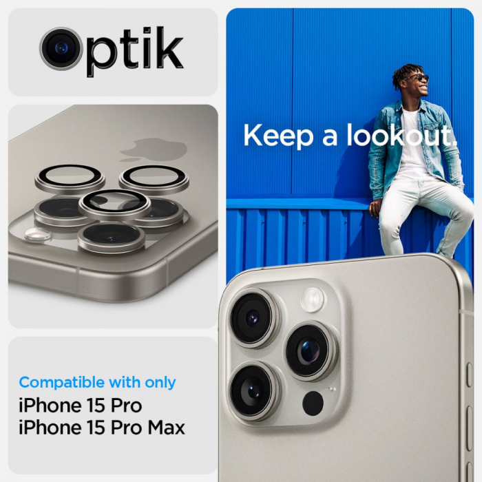 Pachet 2x Folie sticla camera Spigen Optik iPhone 15 Pro / 15 Pro Max titanium [2]