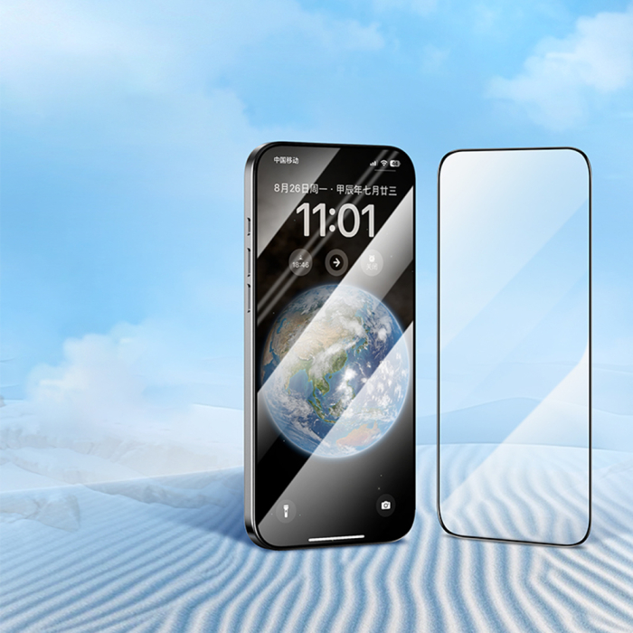 Folie sticla iPhone 15 Pro Max Blueo - 2.5D Silk Full Cover HD Glass Black [5]