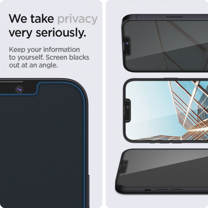 Pachet 2x Folie sticla Spigen GLAS.tR EZ FIT Iphone 13 / 13 Pro / 14 / 16e privacy [5]