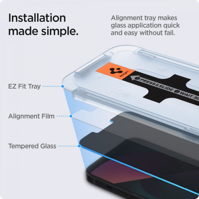 Pachet 2x Folie sticla Spigen GLAS.tR EZ FIT Iphone 13 Pro Max / 14 Plus privacy [3]