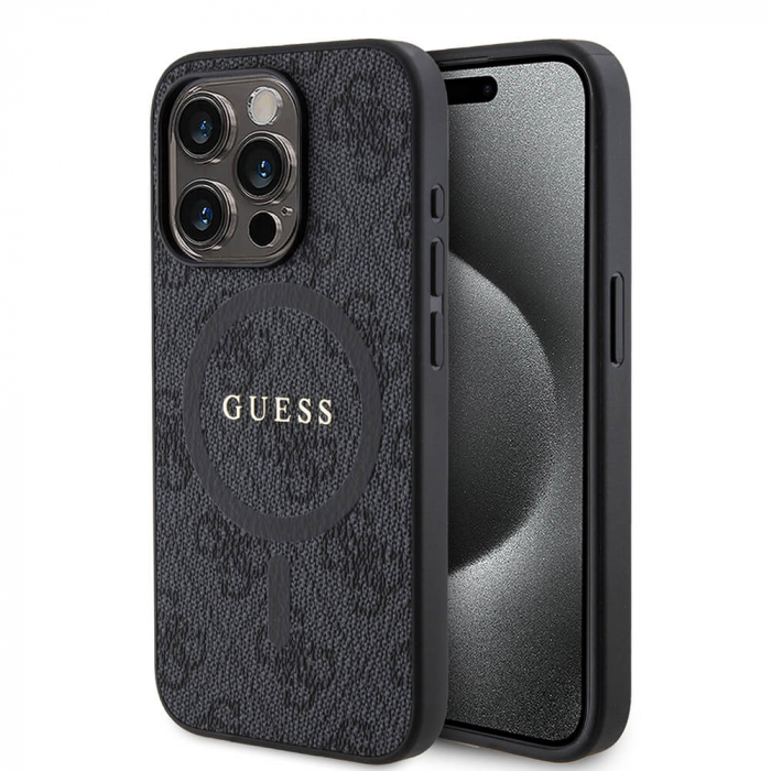 Husa Iphone 15 Pro Guess logo metalic negru magsafe [6]