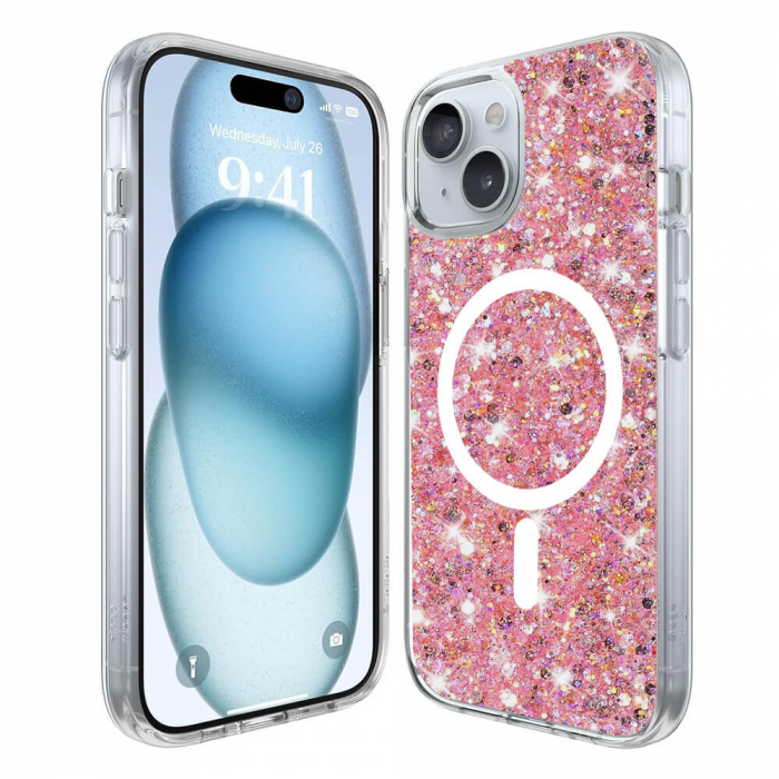 Husa Iphone 15 Techsuit Sparkly Glitter magsafe roz [1]